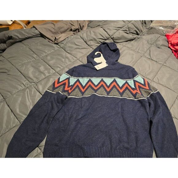 Goodfellow & Co Mens Hooded Sweater Zigzag Navy XL Charlie Brown Halloween - Picture 2 of 6